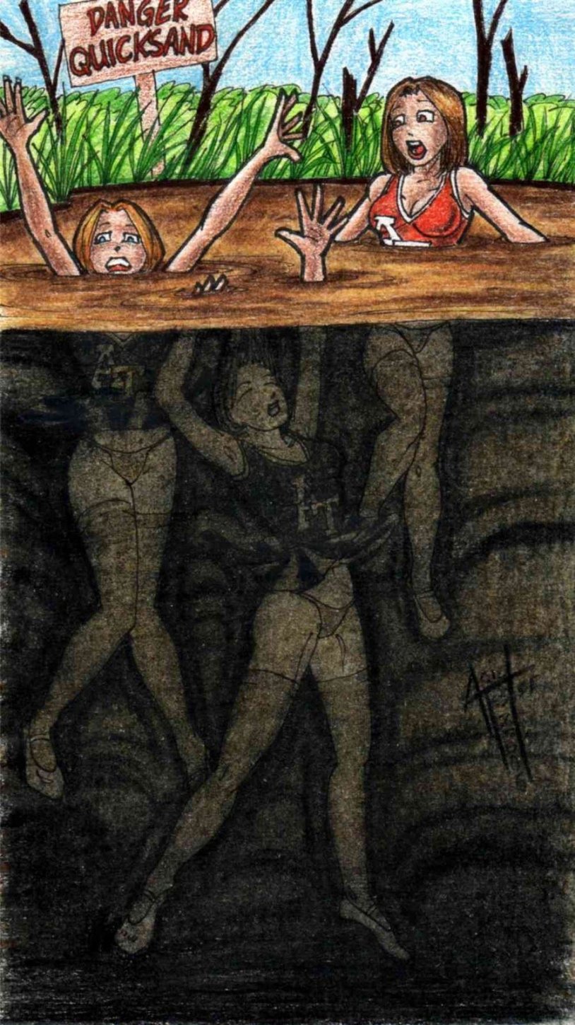 Naked women drown in unsteady sands