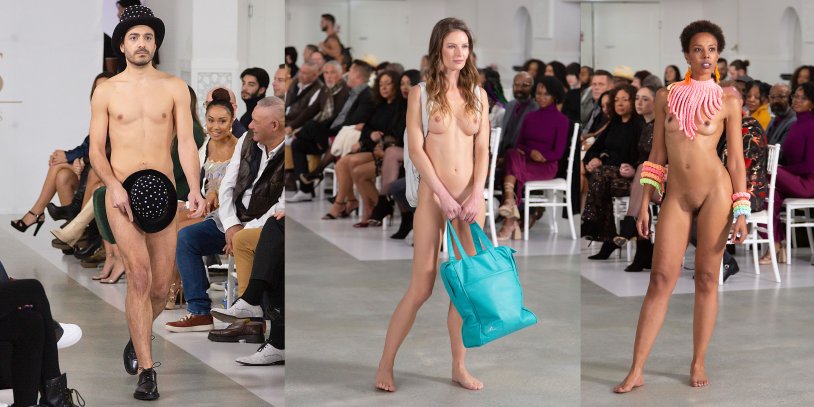 Naked model on the catwalk