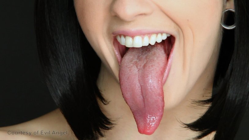 Singing girl with a long tongue