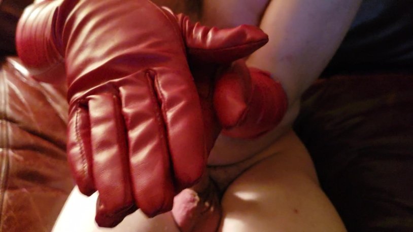 Masturbation in leather gloves