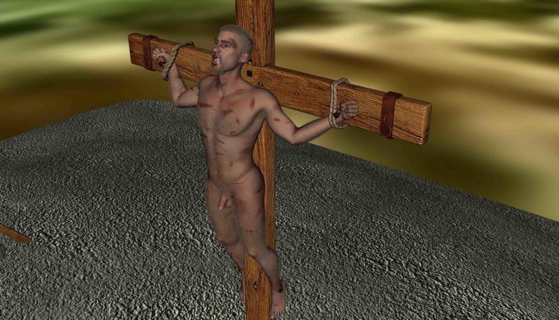 Crucifixion in Rome naked young men and prisoners of soldiers