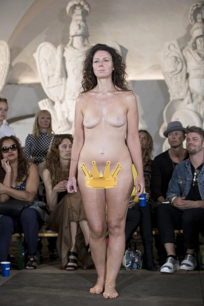 Naked model on the catwalk