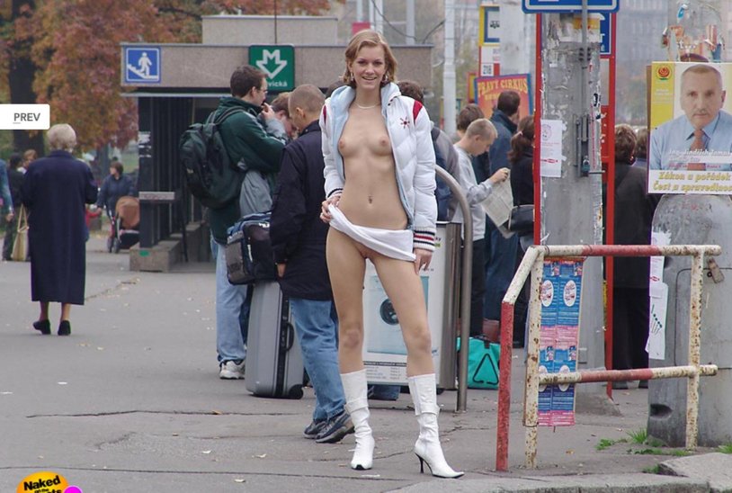 Naked defiles without panties in a peignoir