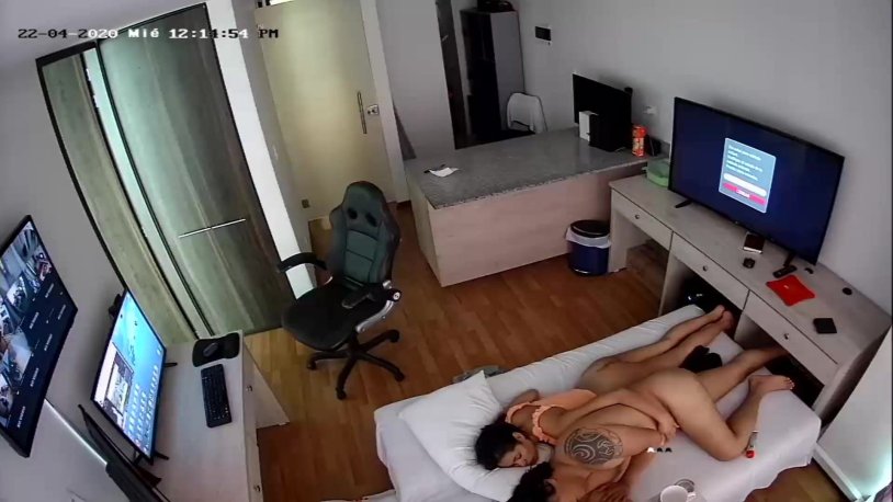 Naked brunette on a hidden camera