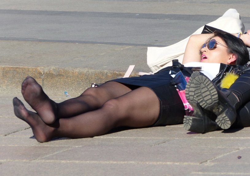 On the bus tights nylon