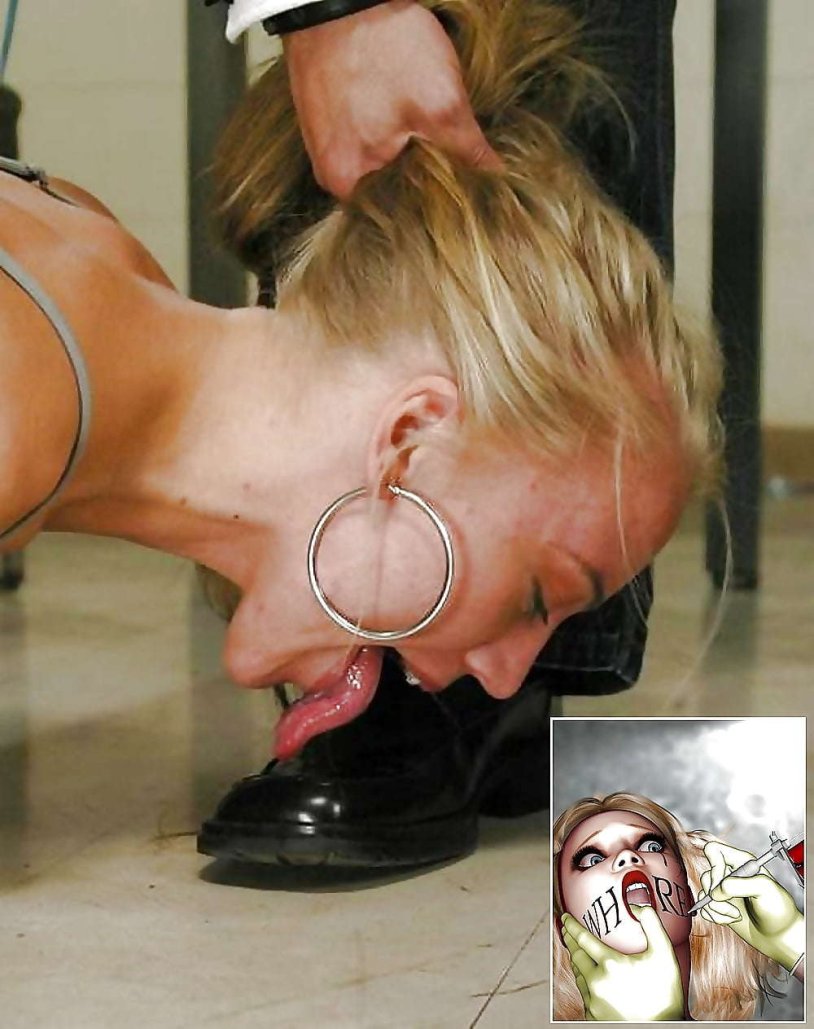 Slave licks the legs to the master