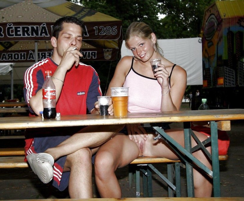 Girls without panties in a cafe