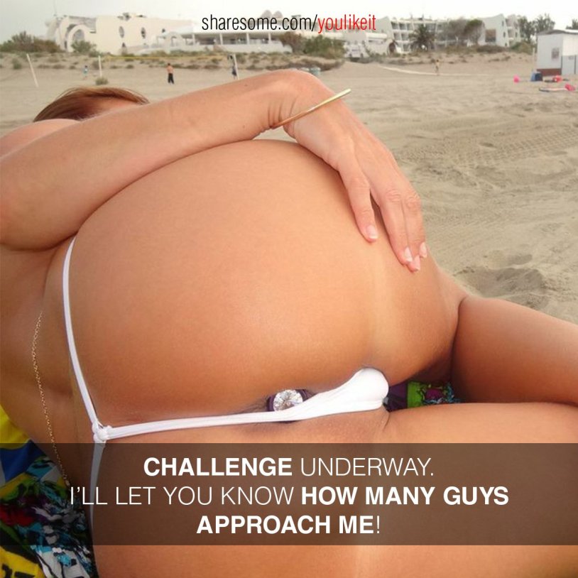 On the beach in thongs with anal traffic jam